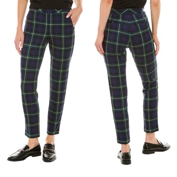 J.Mclaughlin Ross Pant Navy Green Gold Regimental Plaid Women’s Size 2 NWT - Picture 1 of 5